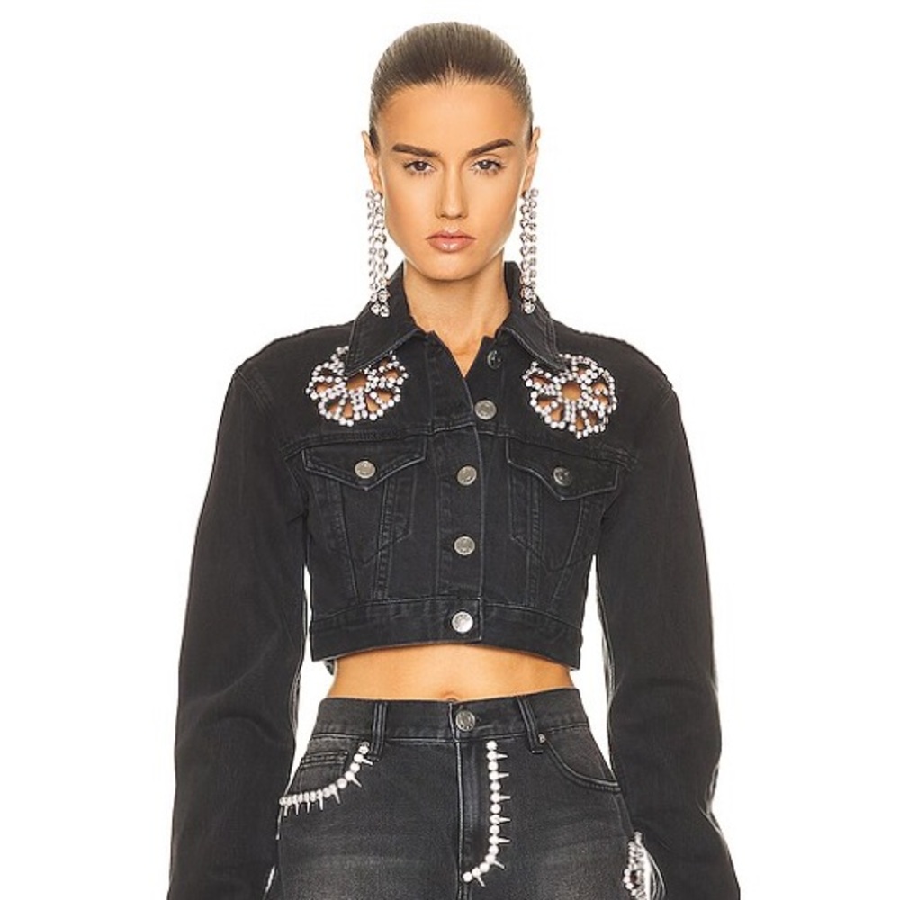 AREA Crystal Flower Denim Jacket sz.0